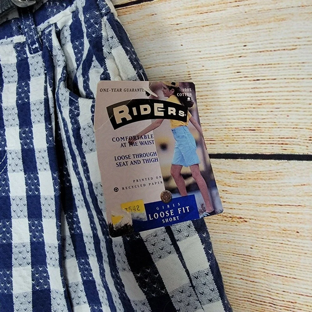 Vintage Lee Riders Shorts Girls Size 8 Loose Fit Blue White Plaid Belted 90s New